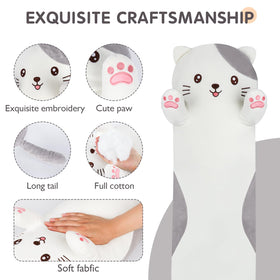 Dalmao cat pillow with child hugging, a comforting companion for playtime and bedtime.