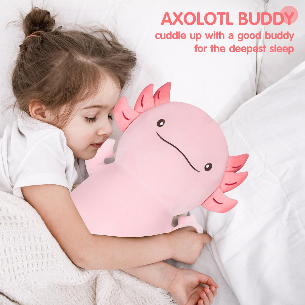 Dalmao cute pink axolotl stuffed friend for birthdays.