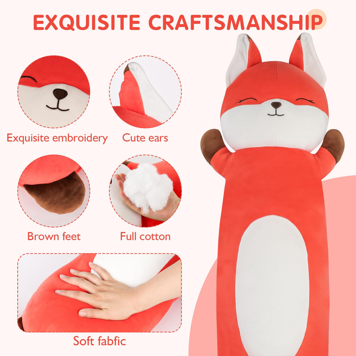 Dalmao giant orange fox stuffed animal doubles as a soft cuddle buddy.