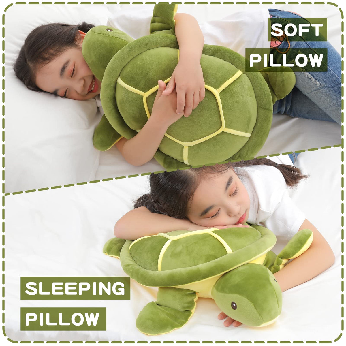 Dalmao sea turtle plush in a playful scene; ideal for kids' snuggle time.