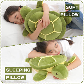 Dalmao sea turtle plush in a playful scene; ideal for kids' snuggle time.