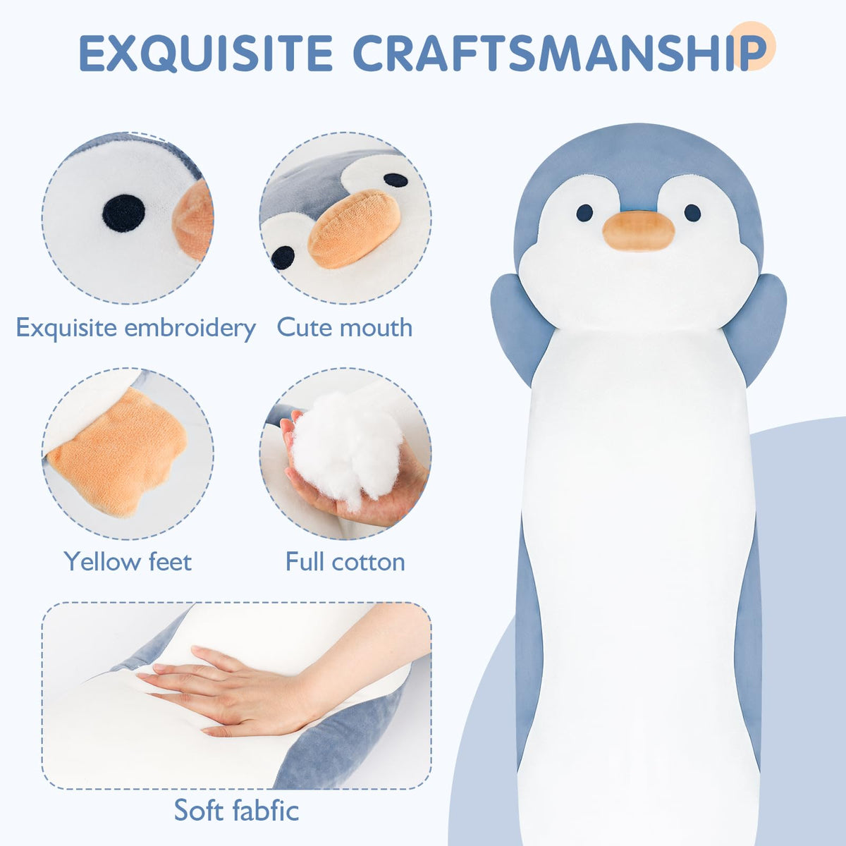 Dalmao soft plush penguin body pillow ideal for relaxing at home.