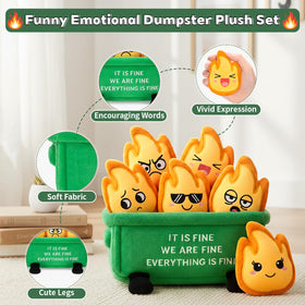 Dalycro dumpster fire frustration plush helps vent stressful moments at work.