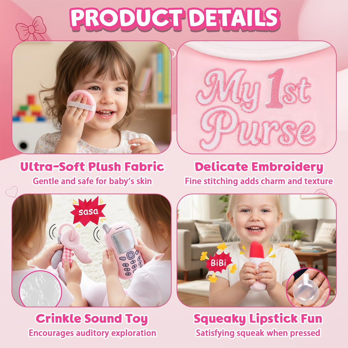 Dalycro My 1st Purse Plush Lipstick – squeezable squeak for sensory exploration.