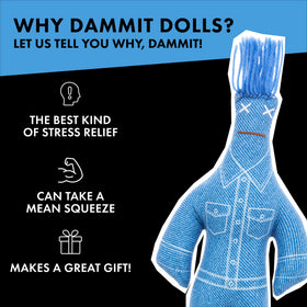 Dammit Doll denim fashion image highlights durable seams for daily play.