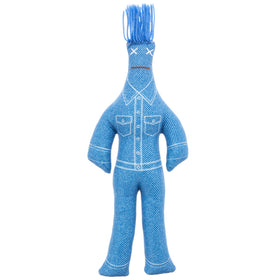 Dammit Doll denim tuxedo close-up for stress-relief humor at your desk.