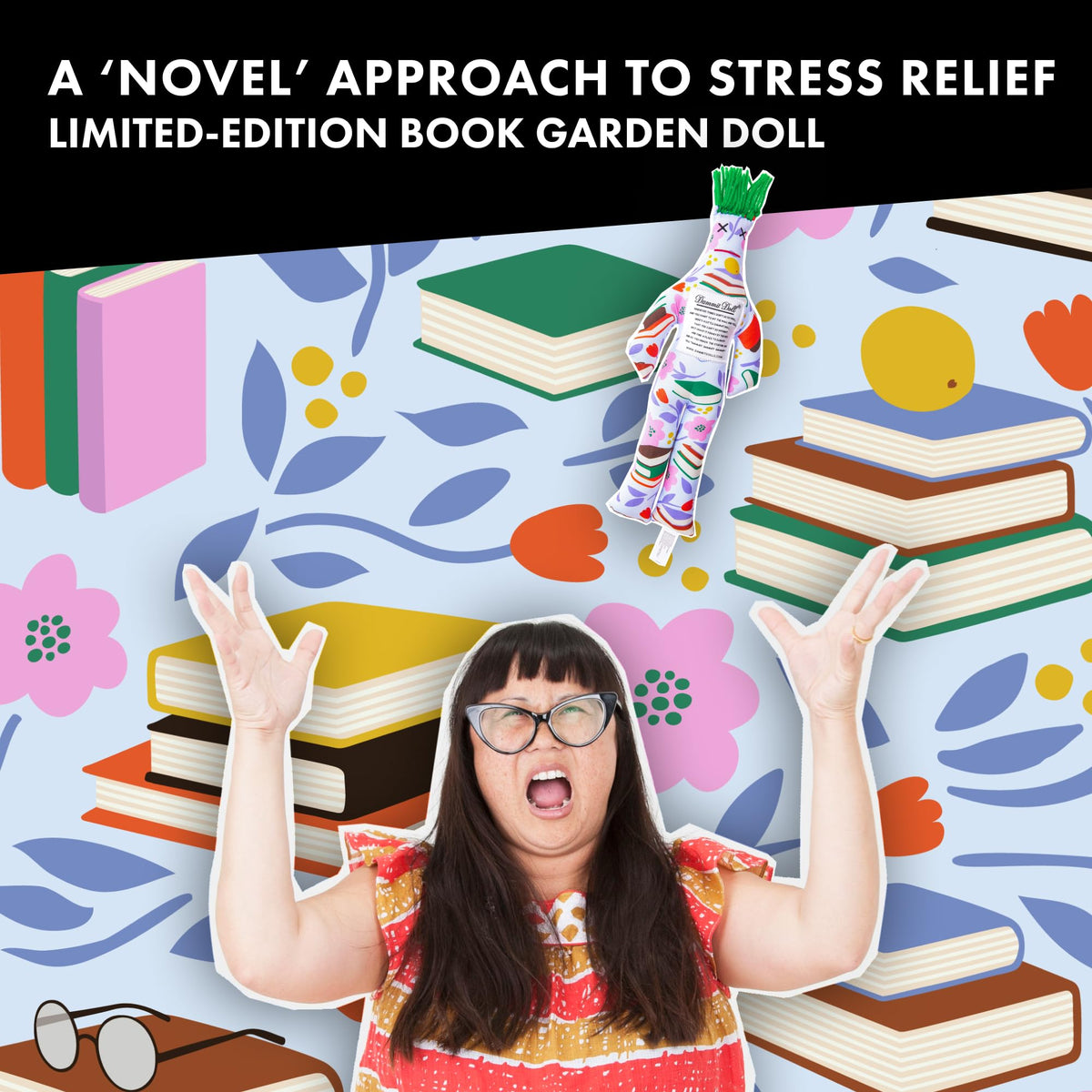 Dammit Doll Book Garden doll in hand, perfect for momentary catharsis during reading slumps.