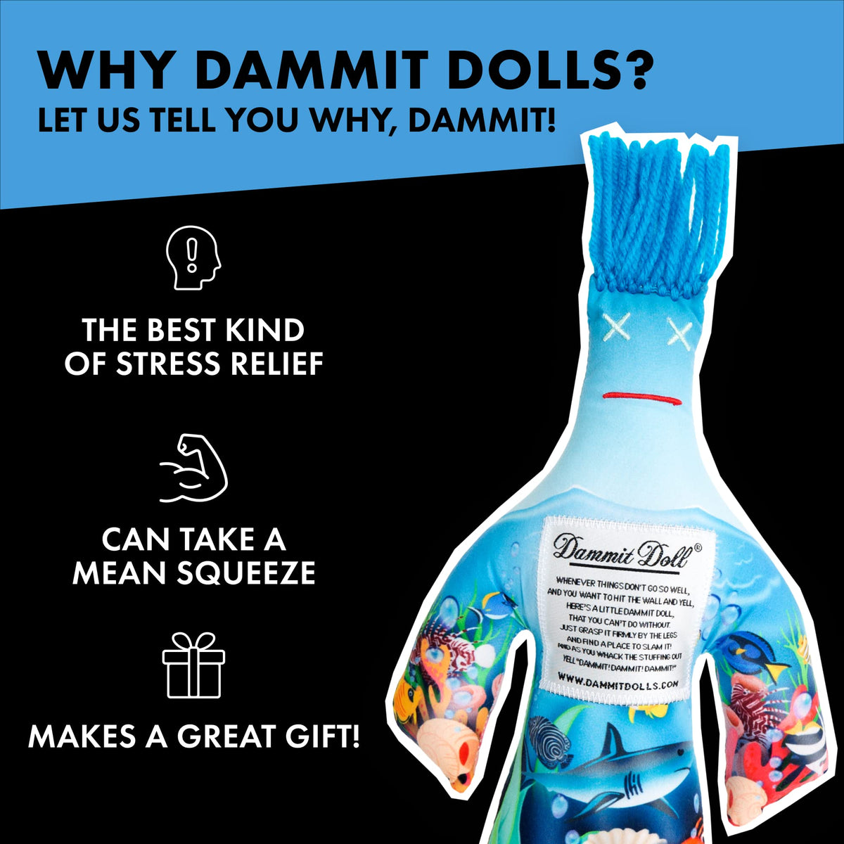 Dammit Doll Life Aquatic close-up fabric texture showing durable soft plush.