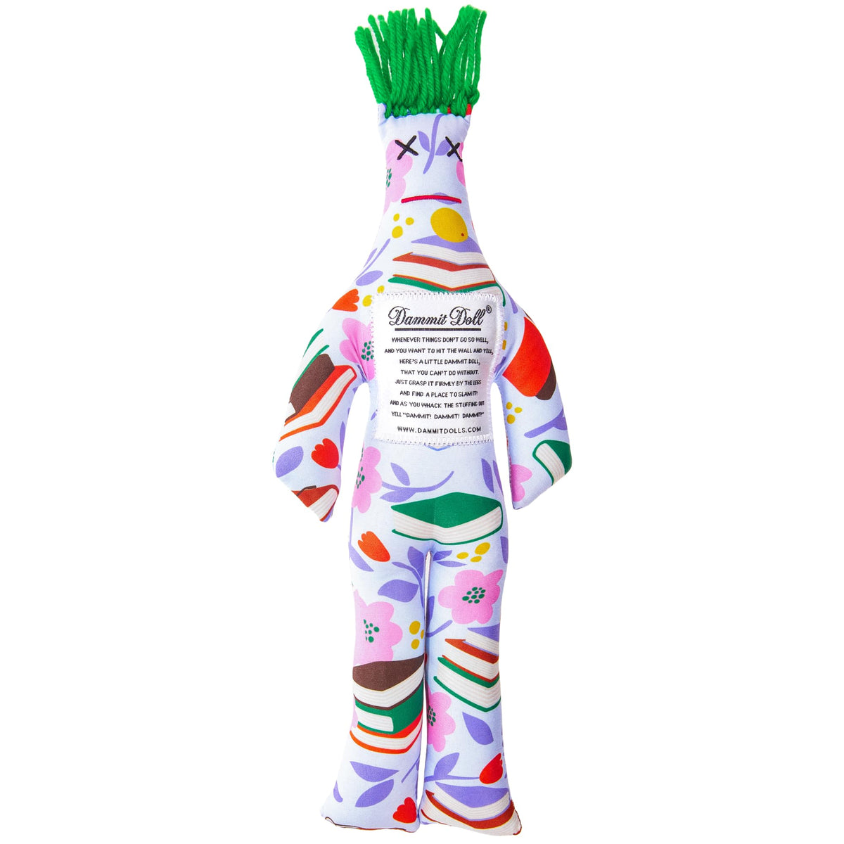 Dammit Doll Book Garden doll on display, offering a playful stress-relief option for readers.