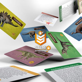 Dan & Darci 12 colorful learning cards reveal dinosaur history.