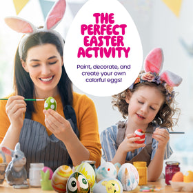 Six fabric paint vials let kids create colorfully detailed Easter egg art.
