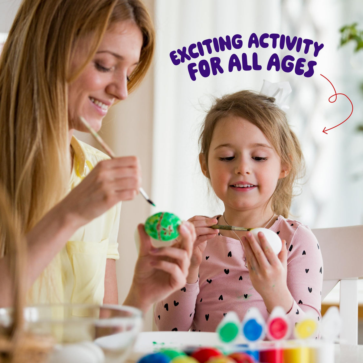 Kids enjoy a family craft activity painting and decorating Dan&Darci squishy eggs.