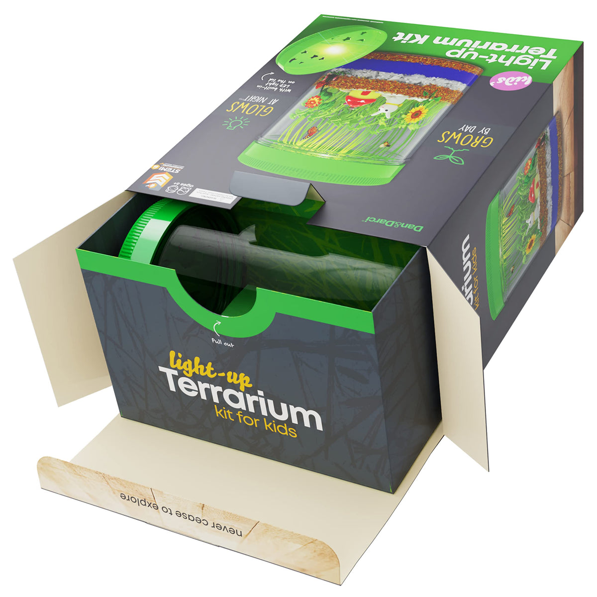 Dan&Darci LED lid illuminating the terrarium for bright tabletop decor