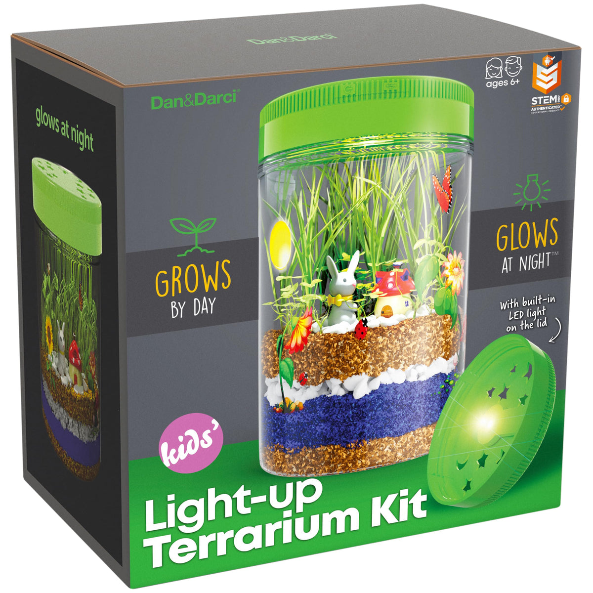 Dan&Darci light-up terrarium jar glowing with a miniature garden