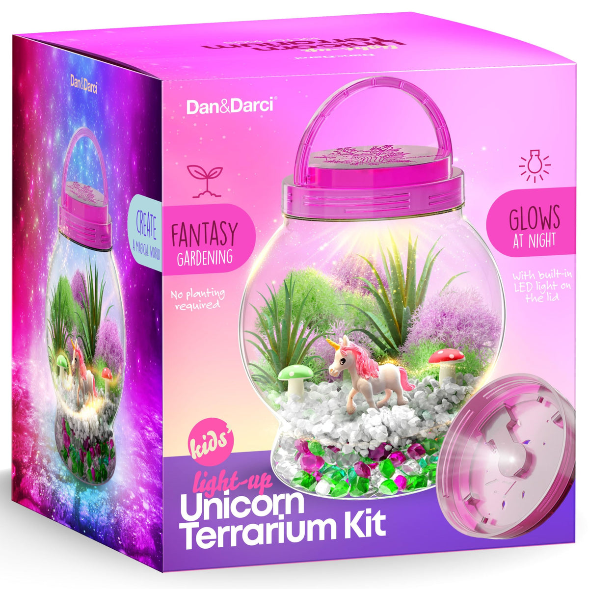 Dan&Darci light-up unicorn terrarium jar for imaginative play and easy assembly.