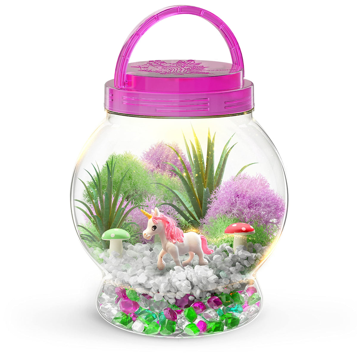Dan&Darci mushroom miniatures provide cute forest accents inside the terrarium.