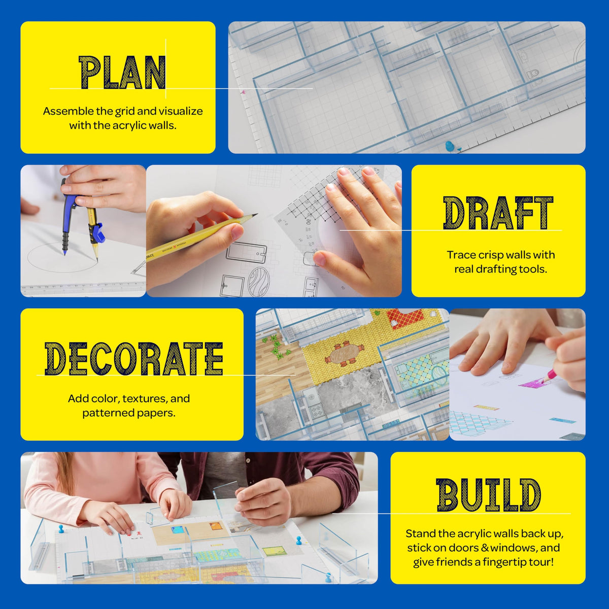 Dan&Darci architecture kit acrylic walls snap onto floor plans for sturdy models