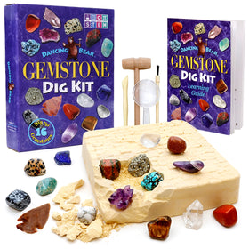 DANCING BEAR gemstone dig brick reveals 16 treasures for hands-on geology fun
