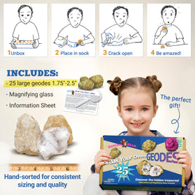 Dancing Bear geodes crystal discovery reveals interior crystals during play.