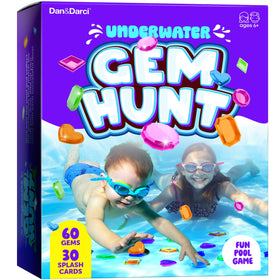 Dan&Darci underwater gem hunt in the pool with colorful gems ready for discovery.