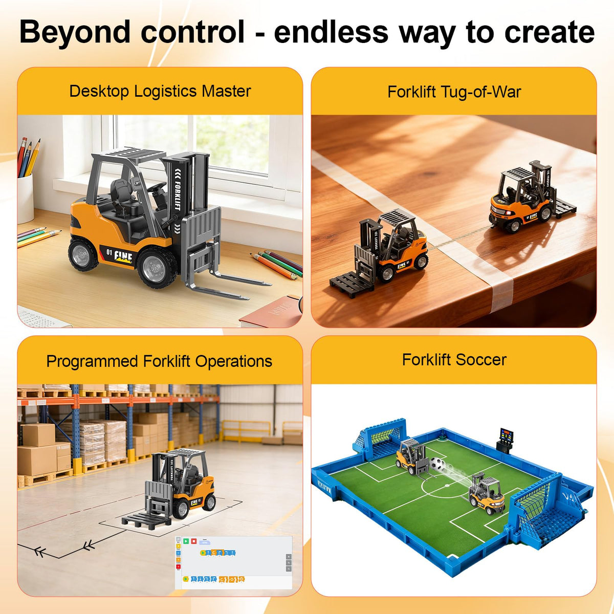 DAOGU mini forklift accessories kit enables realistic scene setup.
