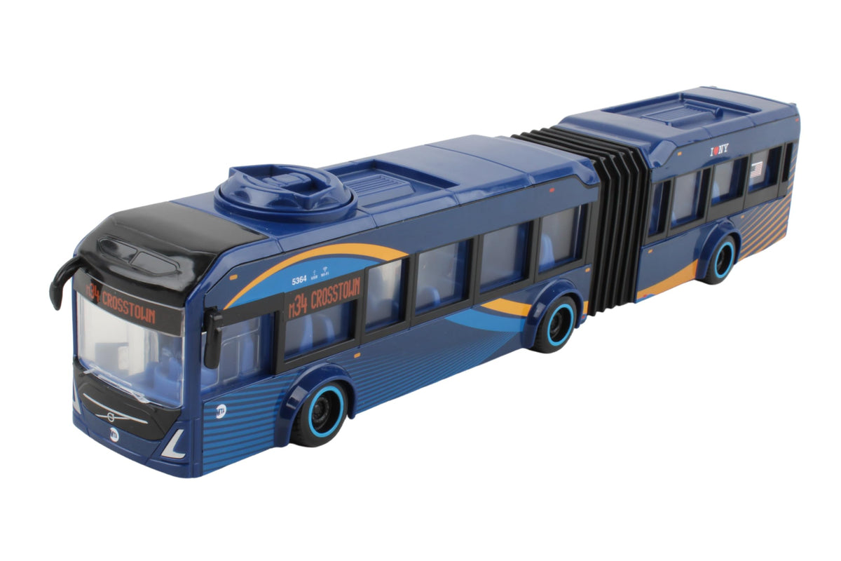 Daron MTA Volvo NYC Bus details close-up showing doors and steering for interactive play