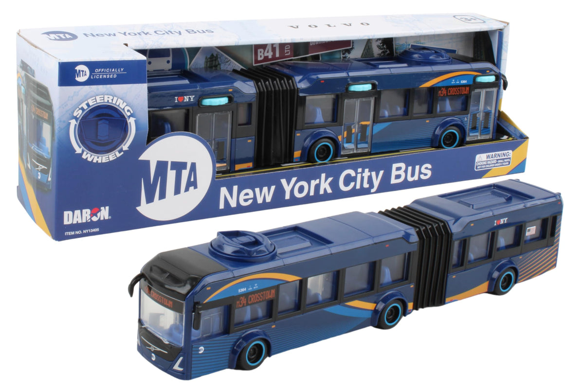 Daron MTA Volvo NYC Bus front view with authentic license details for city play