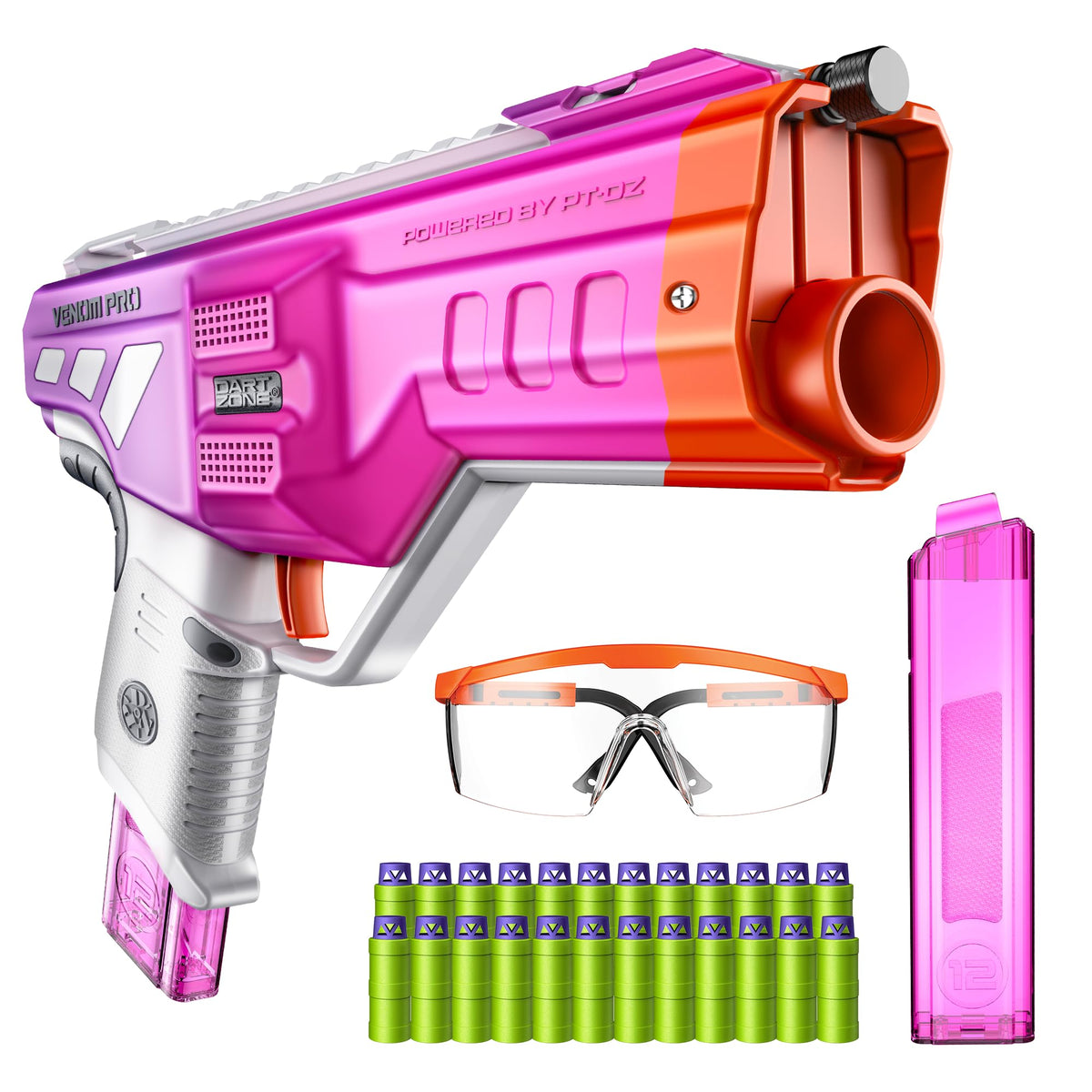 Dart Zone Nitroshot+ Venom Pro UV color change in action, adding dramatic mid-battle flair.