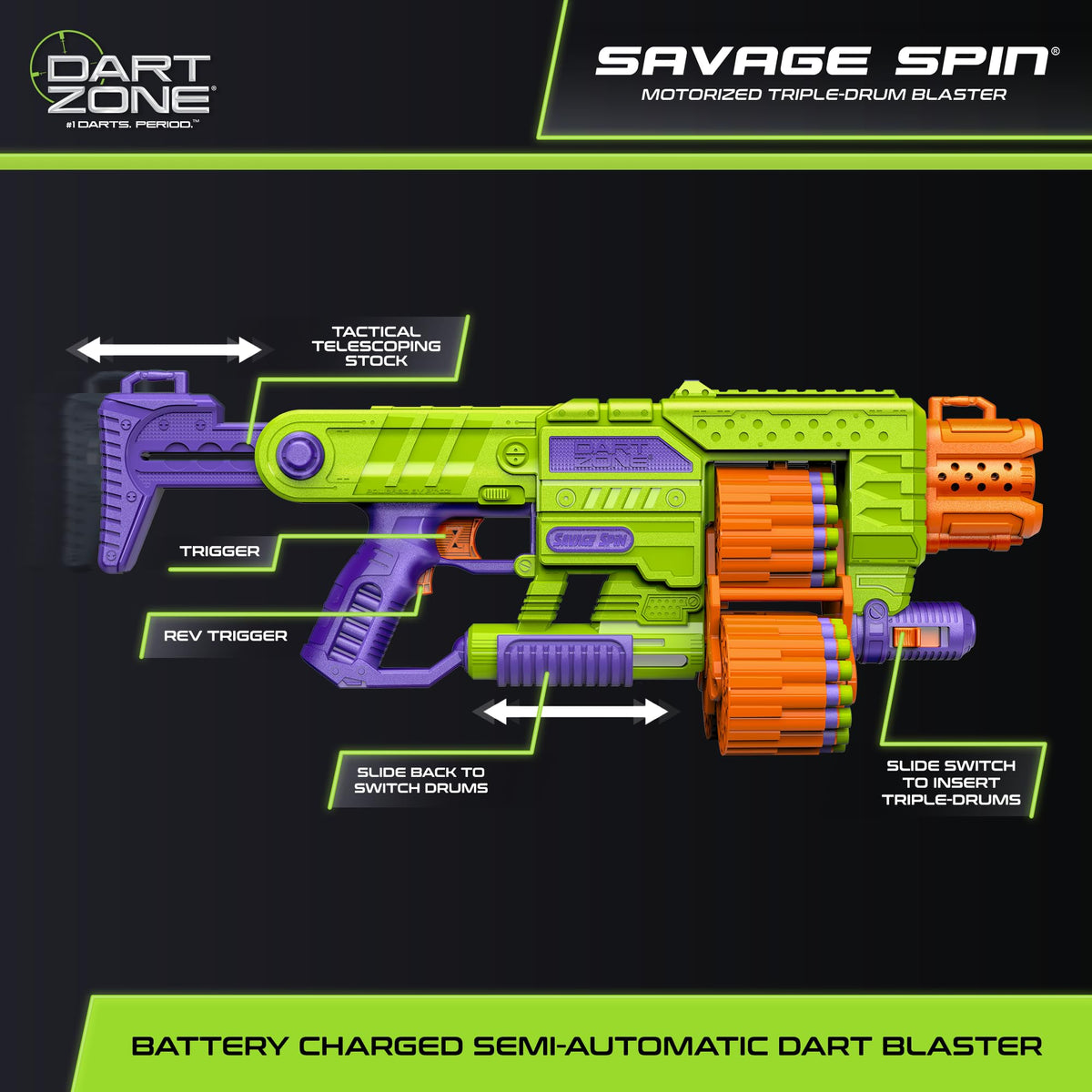 DART ZONE Savage Spin at 80-feet range during outdoor play for extended reach.