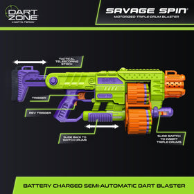 DART ZONE Savage Spin at 80-feet range during outdoor play for extended reach.