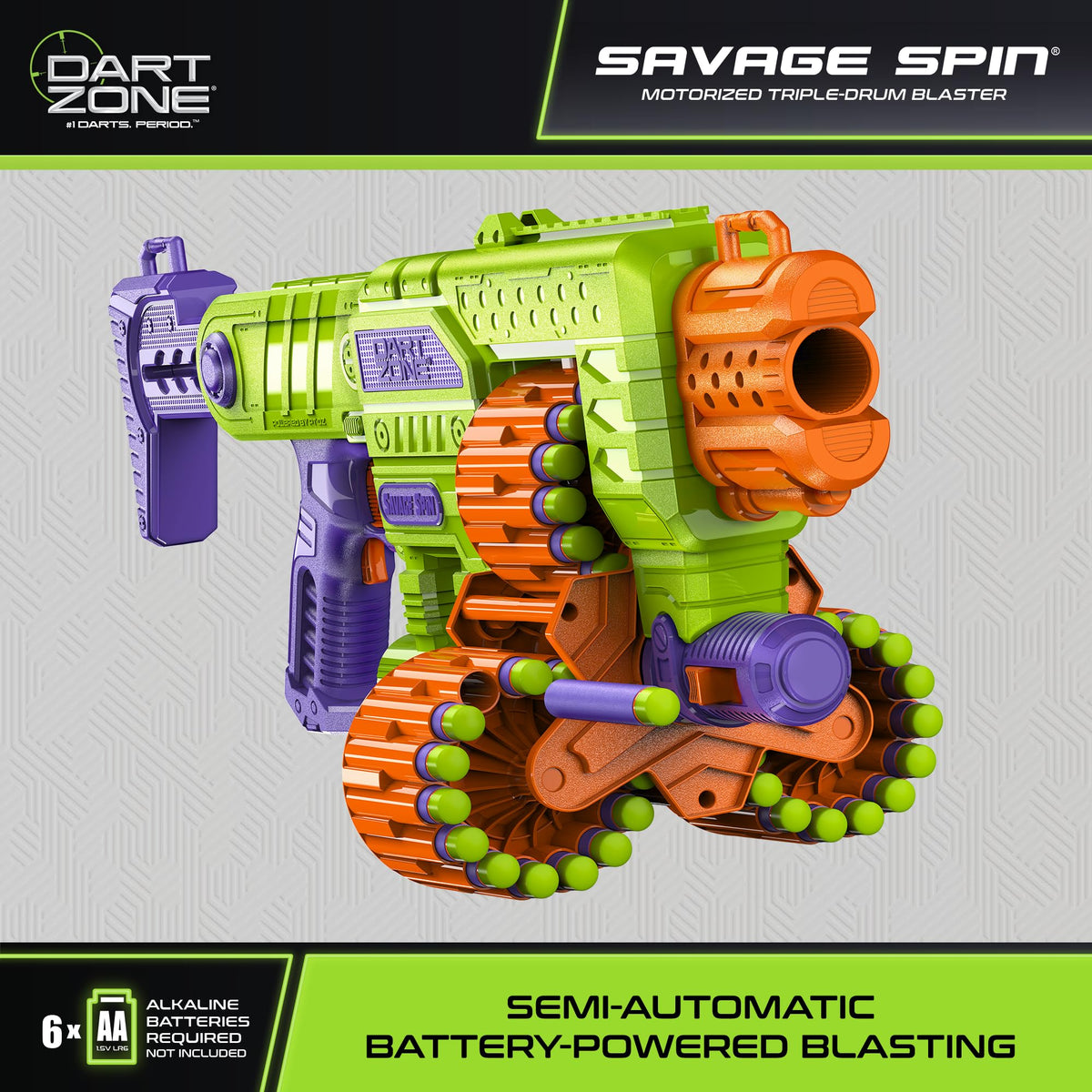 DART ZONE Savage Spin battery access for quick setup and play.
