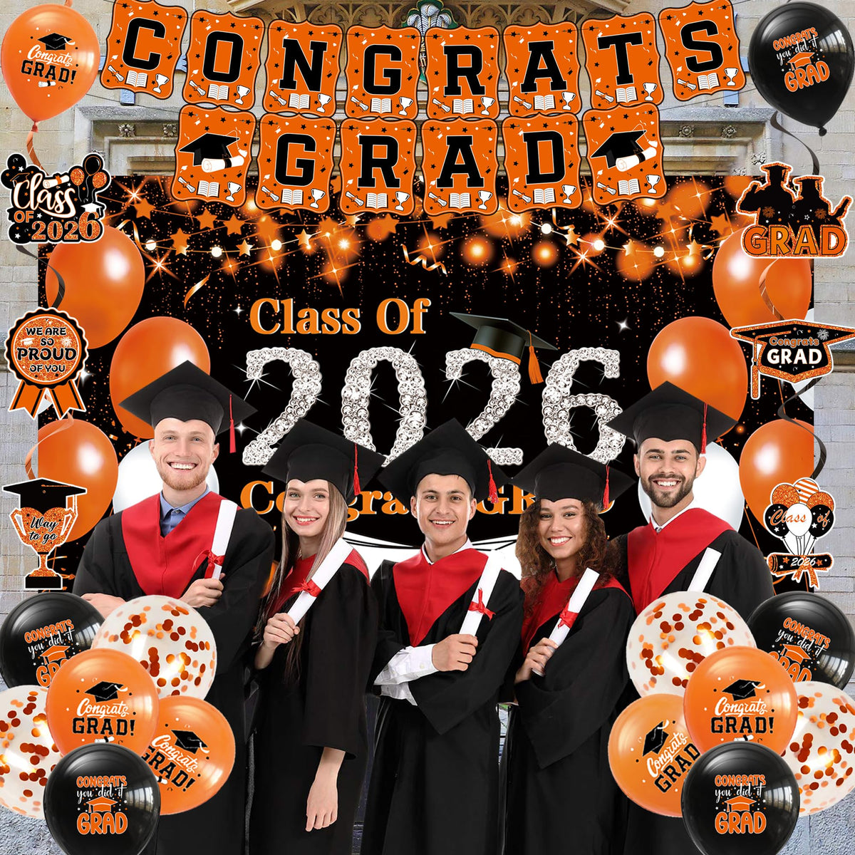 DARUNAXY black orange grad themed decor set strengthens color scheme
