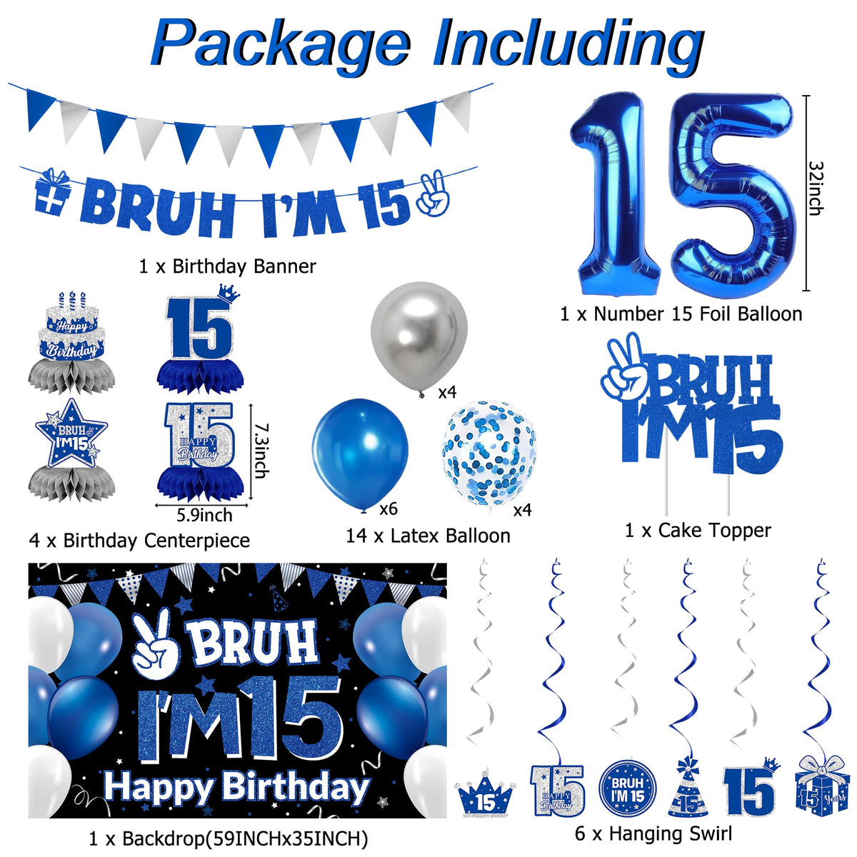 DARUNAXY blue 32’ 15-number balloon for bold birthday focal point