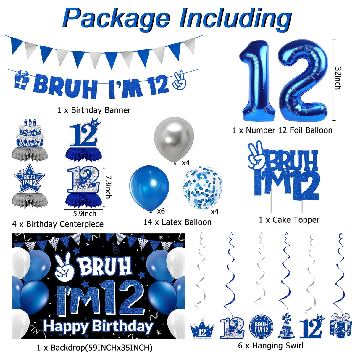 DARUNAXY blue 32-inch 12-number balloon focal point for photos