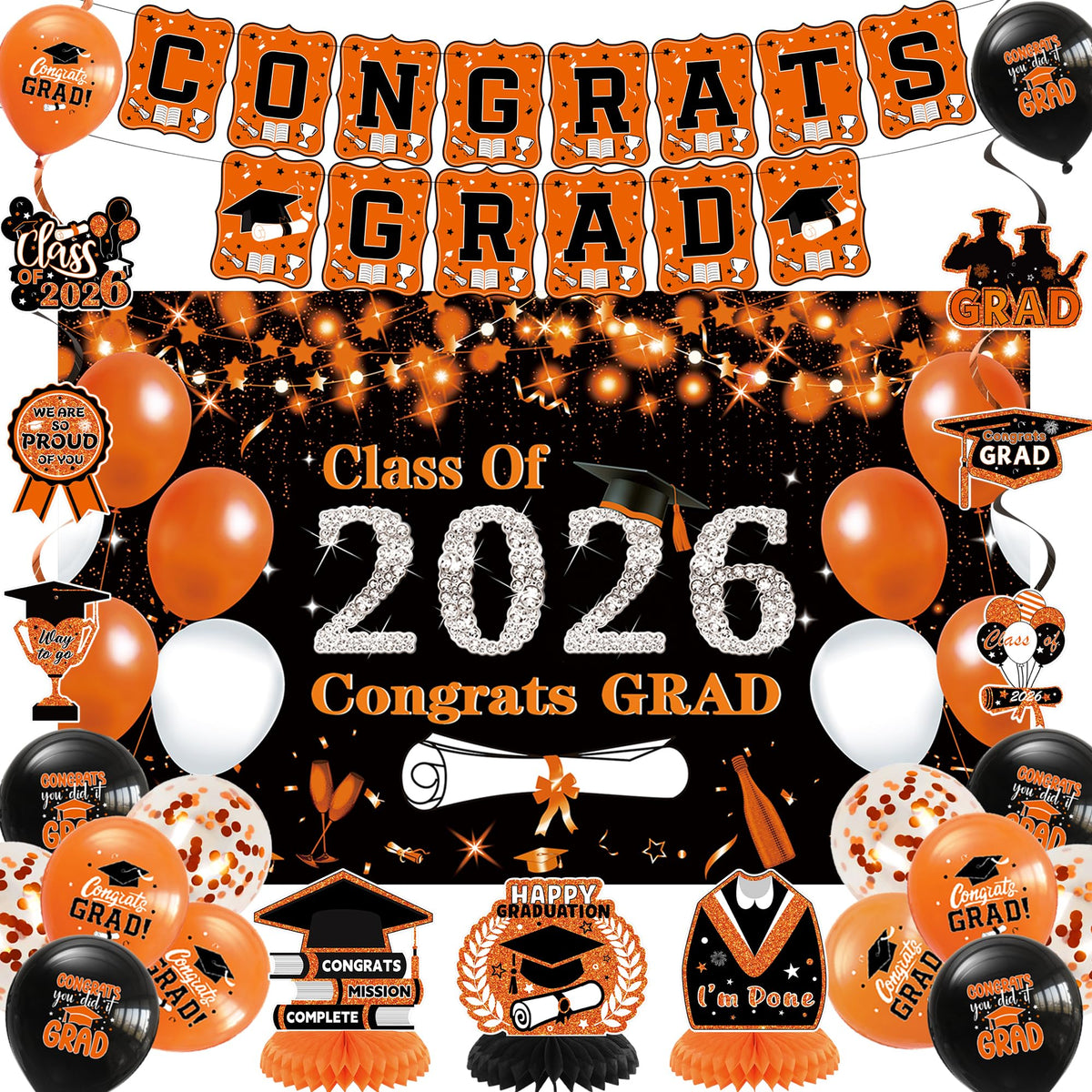 DARUNAXY orange Class of 2026 graduation banner enhances party visuals