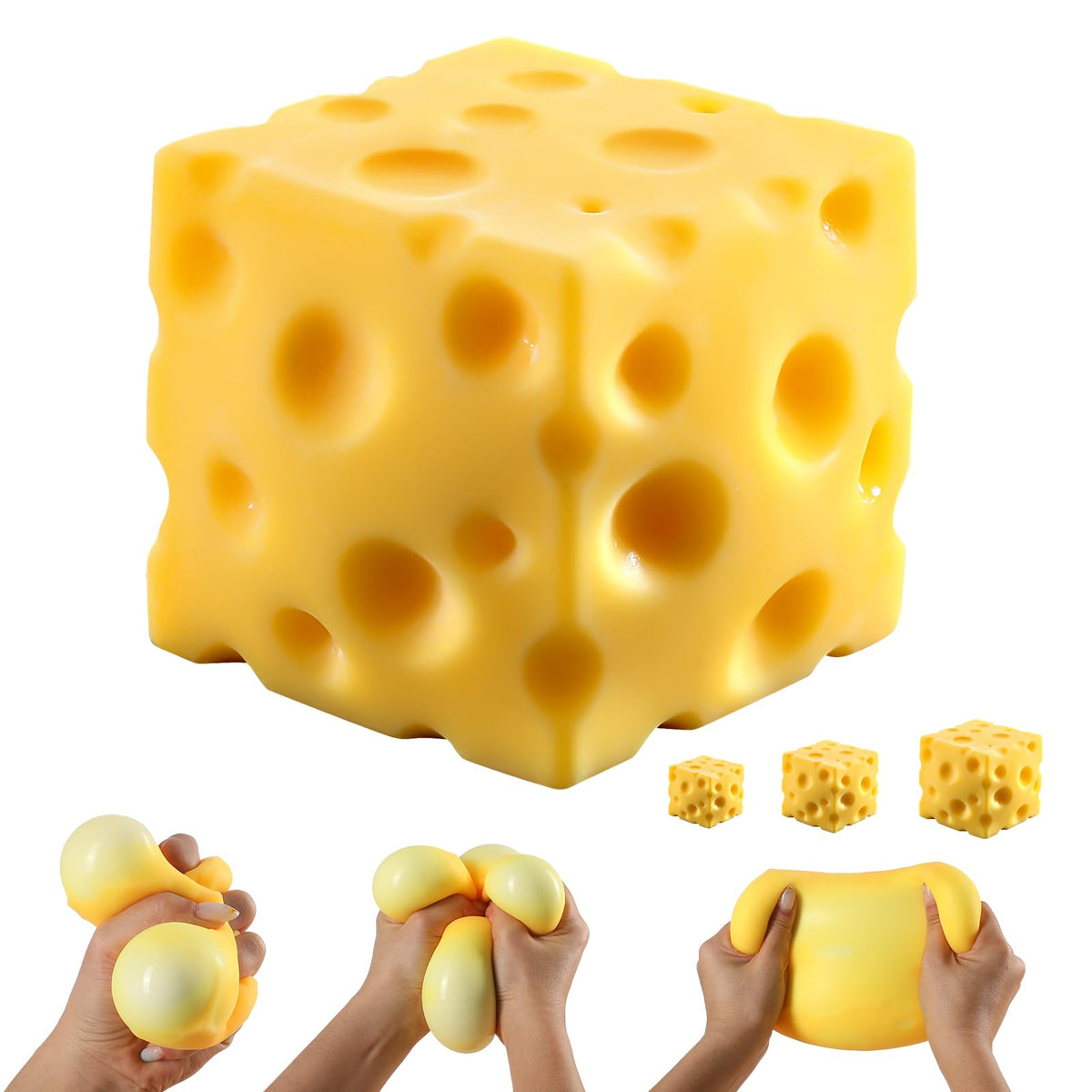 DASDSA Cheese Squishy Cube Block closeup shows soft texture for stress relief.