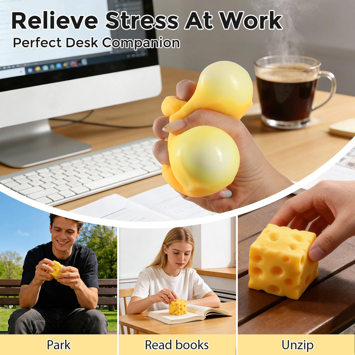 DASDSA Cheese Squishy Cube Block yellow color adds playful desk decor.
