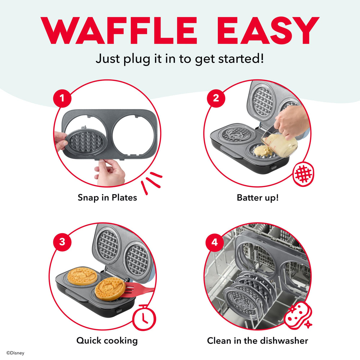 Dash non-slip base keeps batter steady for even cooking.