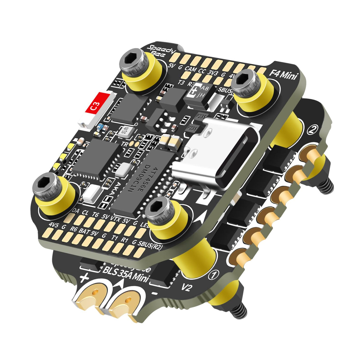 DashRC SpeedyBee F405 Mini ESC board close-up, 4-in-1 BLHeliS for smooth motor drive.