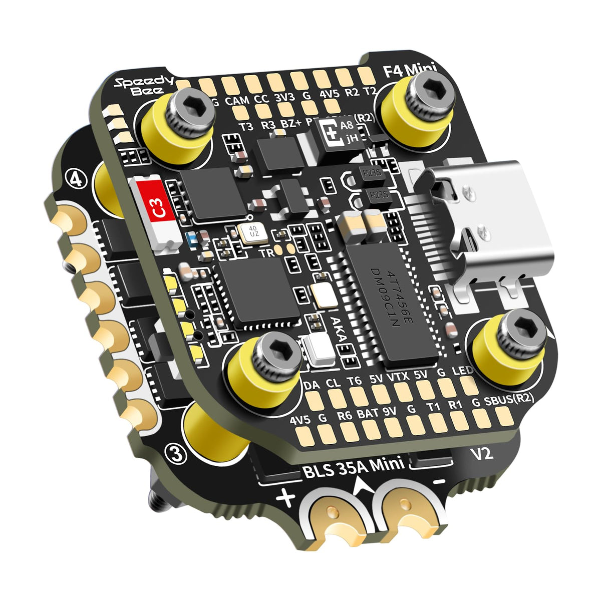 DashRC SpeedyBee F405 Mini Stack top view, compact 20x20mm design for tight FPV builds.