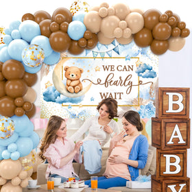 Datamoon We Can Bearly Wait balloon arch adds stylish blue and brown accents.