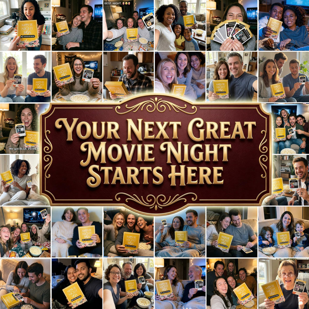 Date Night Brands Movie Night Box reveals cast, quotes, and streaming QR codes for guided viewing.