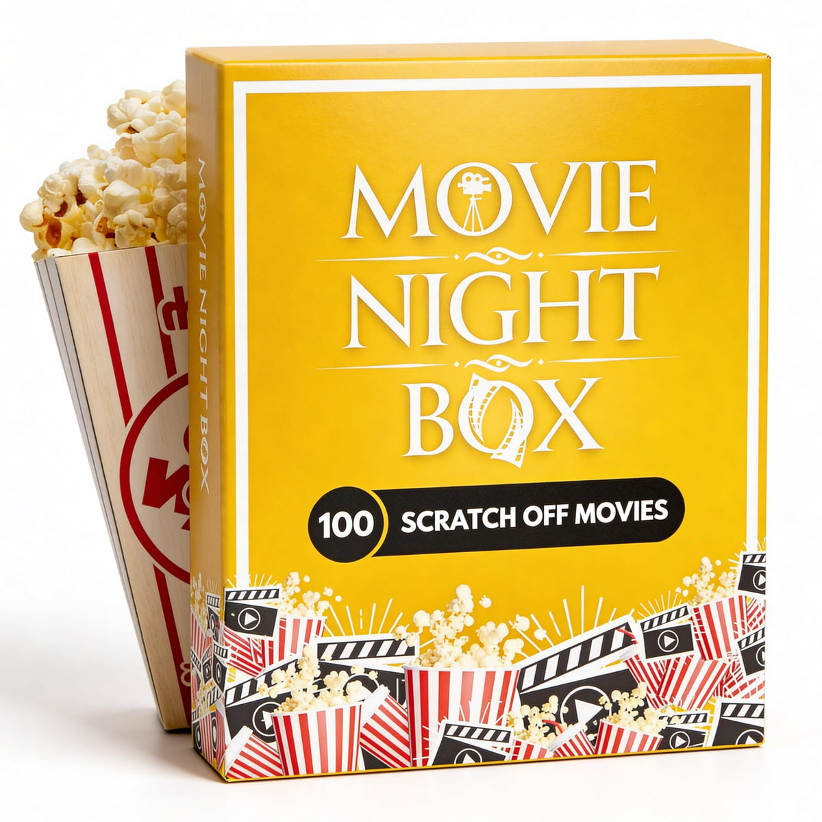 Date Night Brands Movie Night Box scratch-off cards with vibrant art for mood-based picks.
