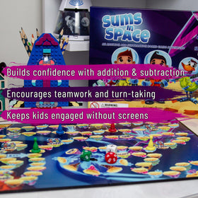 da Vinci's Room Sums in Space board invites space-themed math exploration during play