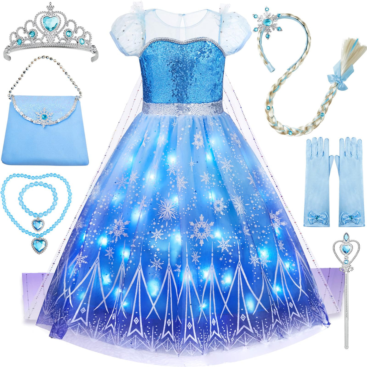 Davvew luminous princess dress with built-in light for magical party moments.