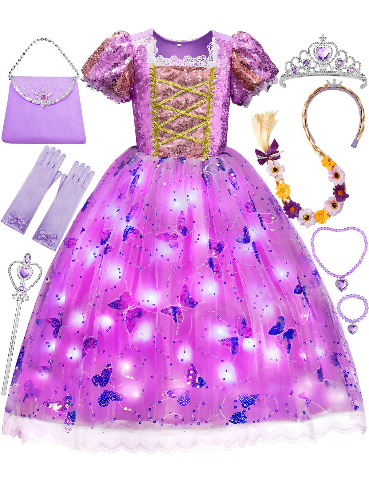 Davvew Princess Dress with LED skirt adds sparkle for every party.