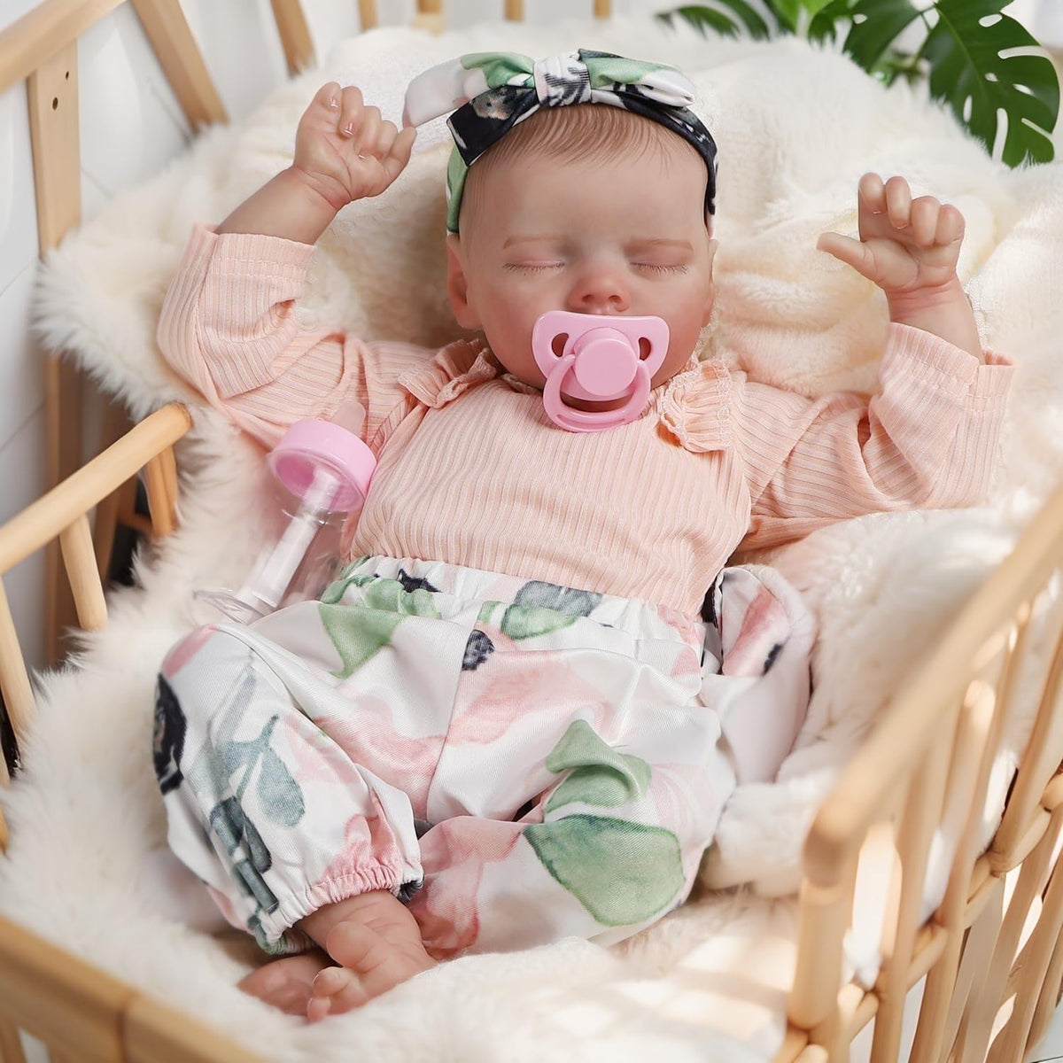 DAYOFF KIDS doll with hand-implanted lashes enhances tranquil dreamlike expression.