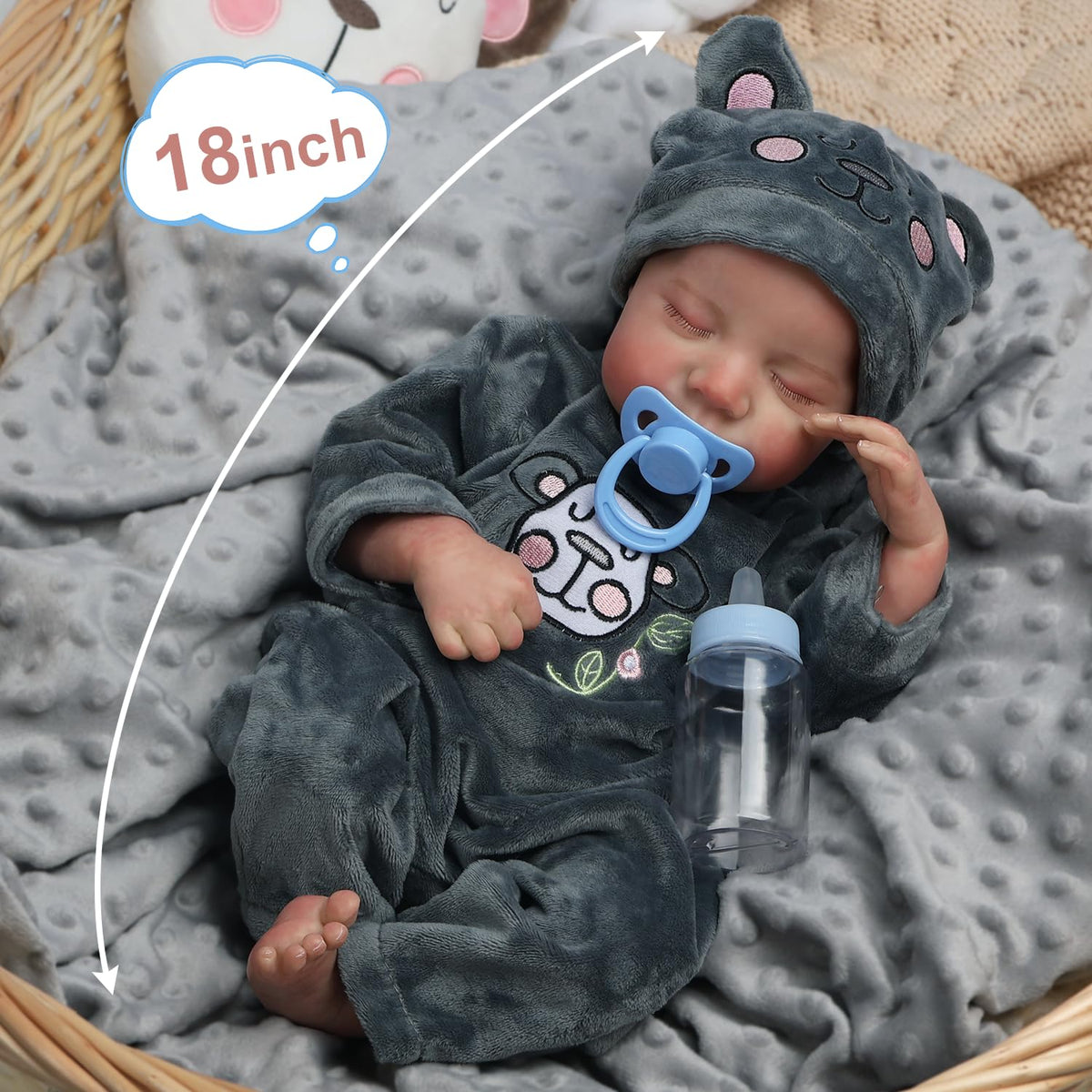 DAYOFF KIDS Reborn 18in doll features detailed fingers and toes for realism