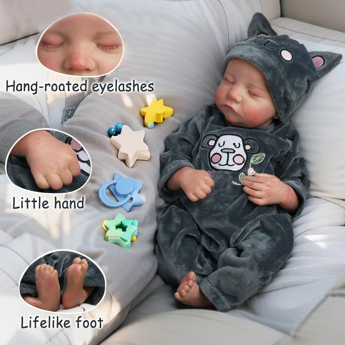 DAYOFF KIDS Reborn 18in doll includes bottle and pacifier for nurturing play