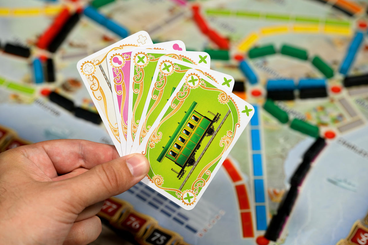 Days of Wonder Ticket to Ride: game pieces arranged for easy setup and tactile play.